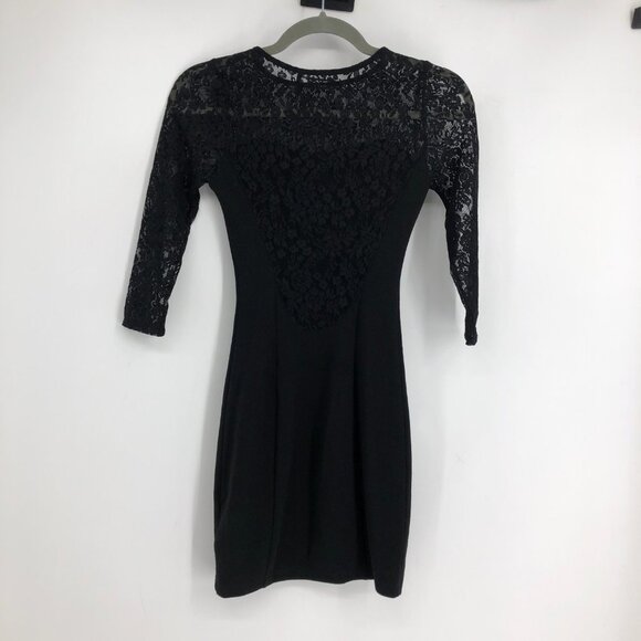 Guess Black Lace Trim 1/2 Sleeve Fitted High Neck Mini Dress size XS - Picture 10 of 15